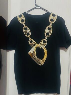 Moschino Black T‑Shirt with Gold Logo Accent